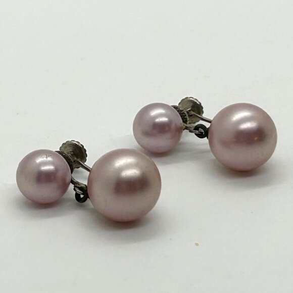 Vtg Pink Faux Pearl Drop Dangle Earrings 925 Screw-Back MCM 1940-50s 5.2 Grams - Picture 3 of 16